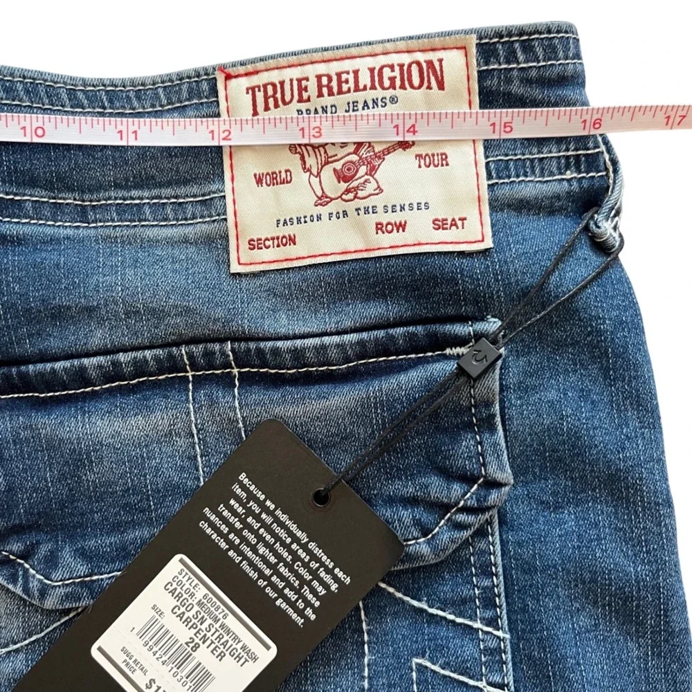 True Religion Cargo SN Straight Carpenter Jeans Med Wintry Wash 600876‎ Mens 28